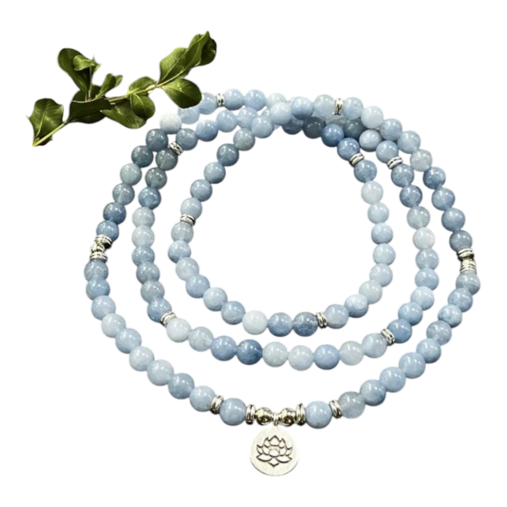 Aquamarine 8mm Mala Beads with Silver Accents
